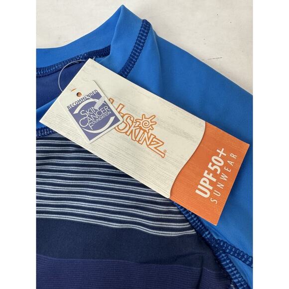 NWT UV Skinz UPF 50+ Swimsuit Long Sleeve Blue Stripes Women's Large - Picture 6 of 10